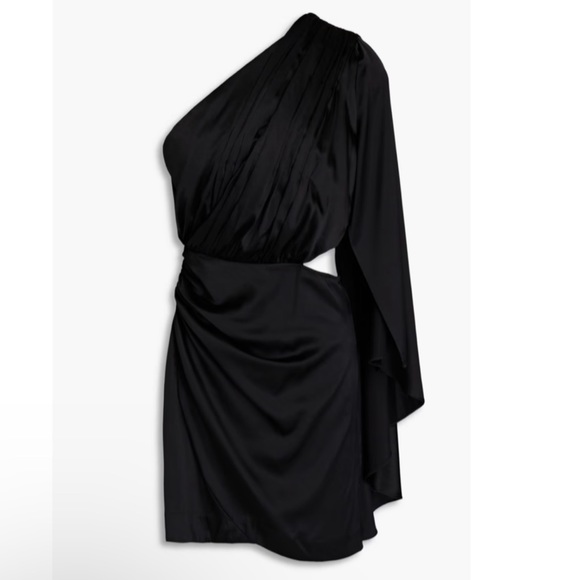 Retrofete Mae Dress One Sleeve Cutout Silk Blend Satin Mini Size Small Black NWT - Picture 3 of 11